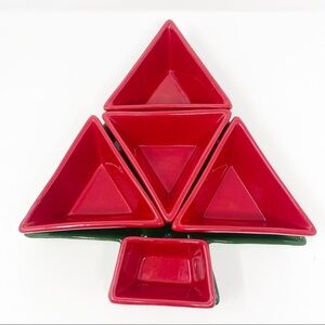 LNT HOME Vintage Holiday Red & Green Christmas Tree Shaped Serving Tray Dish